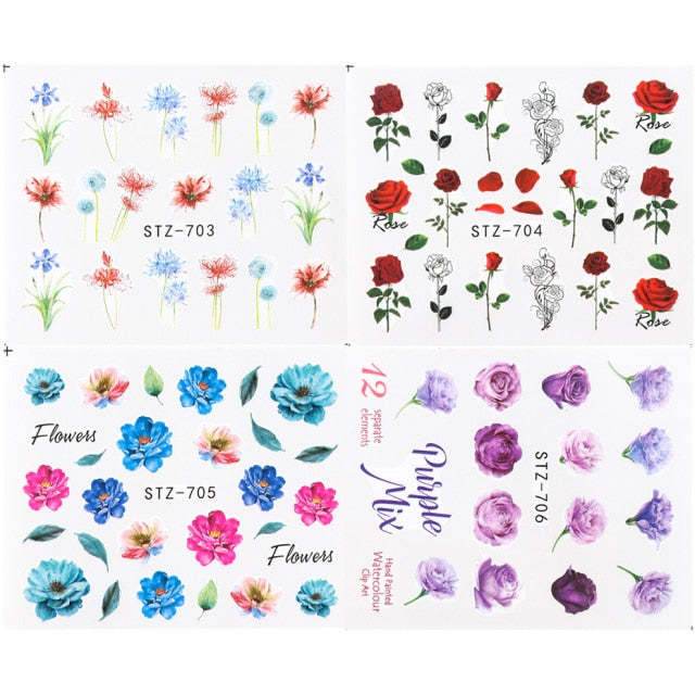 Ink Flower Series Nail Water World Stickers - Flexta Glow