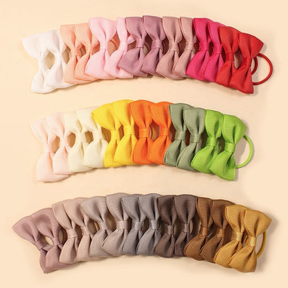 40set European And American Solid Color Bowknot Children Barrettes Suit Girl's Hairpin Ribbed Band Rubber Band Headdress