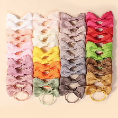 40set European And American Solid Color Bowknot Children Barrettes Suit Girl's Hairpin Ribbed Band Rubber Band Headdress