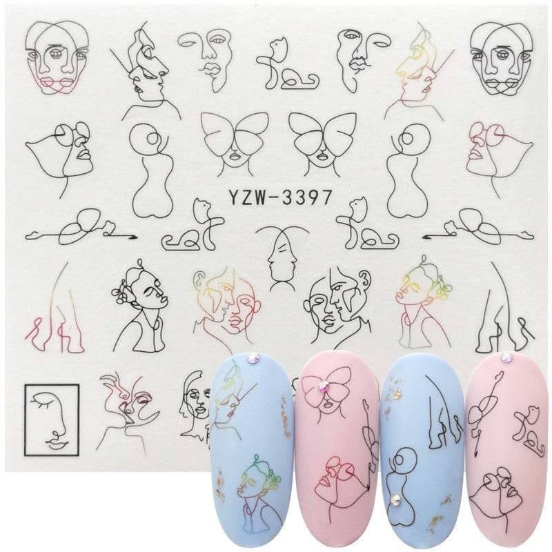 Geometric Line Smiley Cactus Cute Nail Art Sticker - Flexta Glow