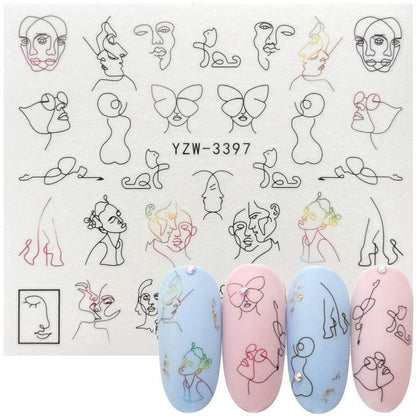 Geometric Line Smiley Cactus Cute Nail Art Sticker - Flexta Glow