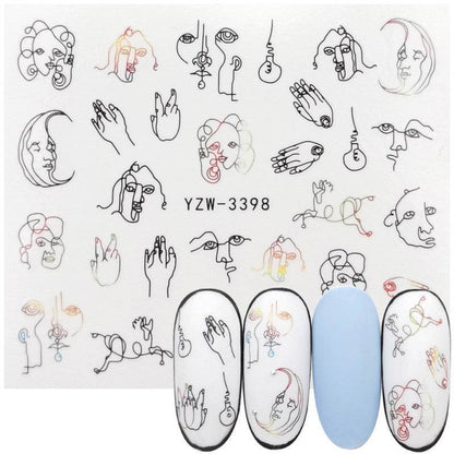 Geometric Line Smiley Cactus Cute Nail Art Sticker - Flexta Glow