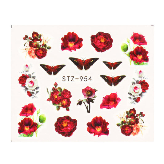 1Set Mixed Stickers for Nails Rose Flowers Butterfly