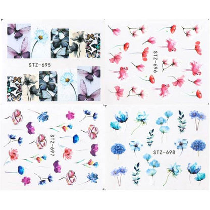 Ink Flower Series Nail Water World Stickers - Flexta Glow