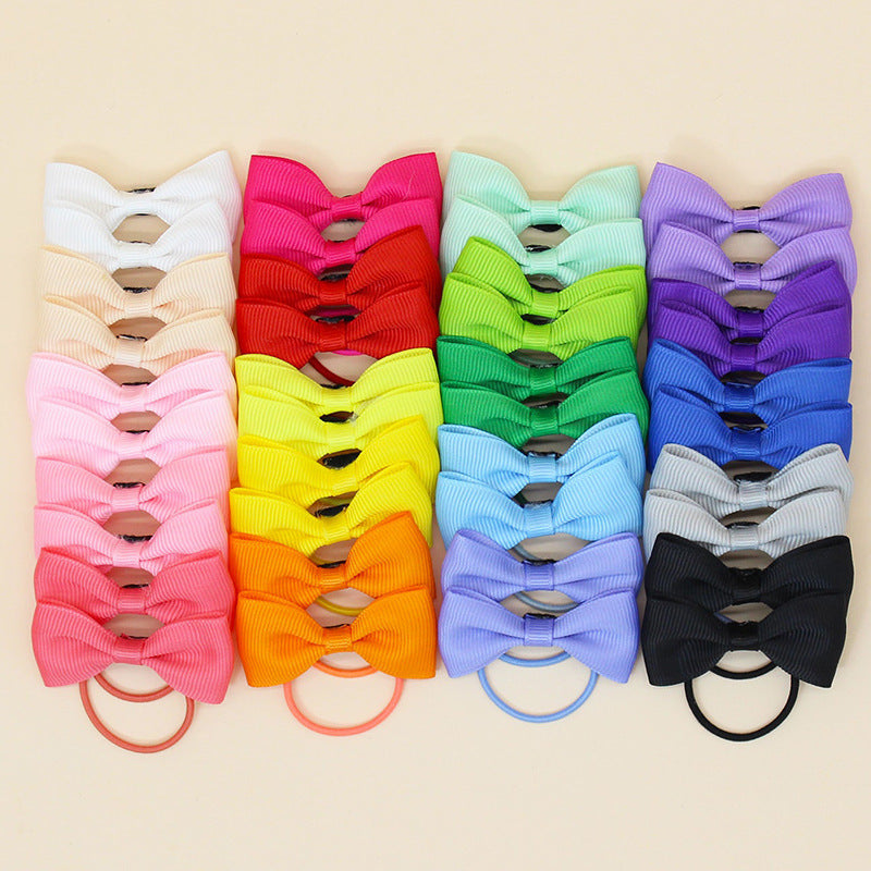 40set European And American Solid Color Bowknot Children Barrettes Suit Girl's Hairpin Ribbed Band Rubber Band Headdress