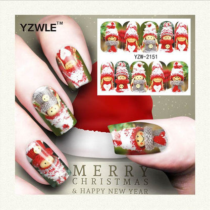 Red snowflake deer snowman nail sticker