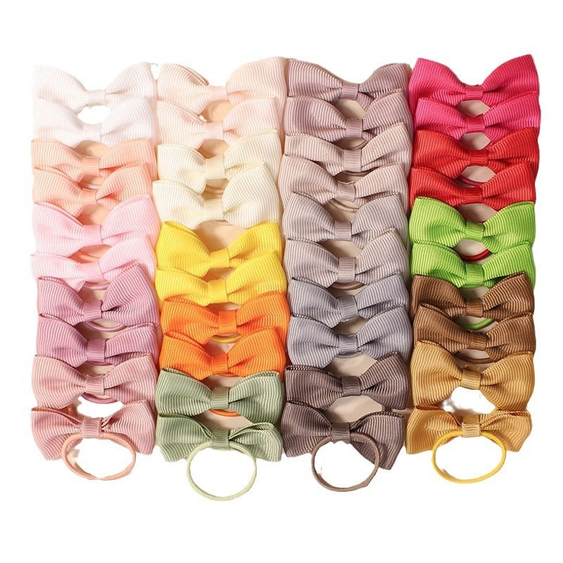 40set European And American Solid Color Bowknot Children Barrettes Suit Girl's Hairpin Ribbed Band Rubber Band Headdress