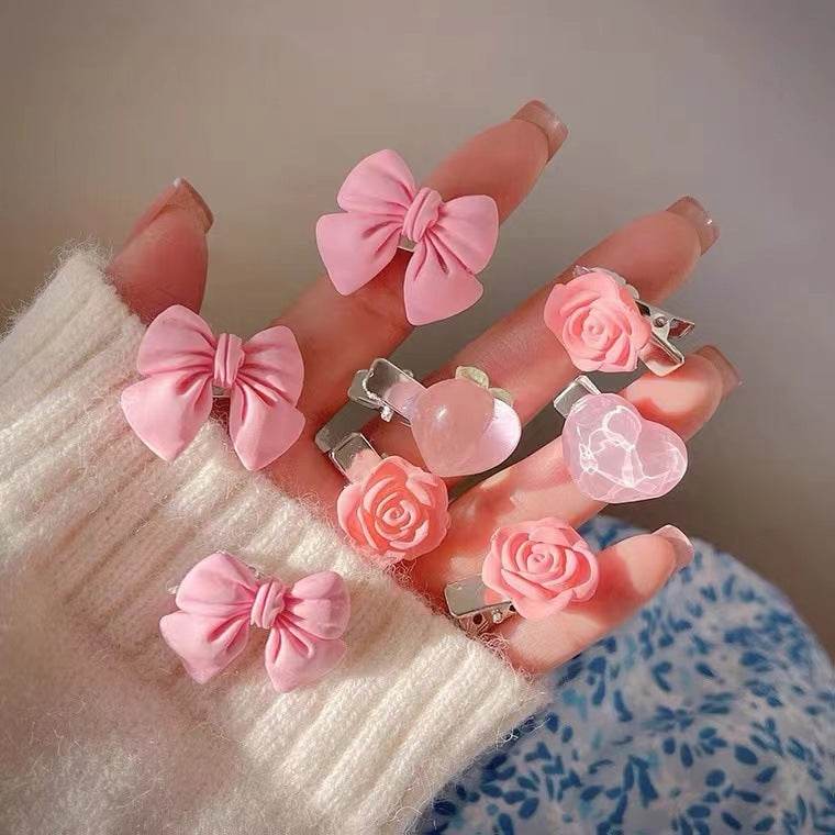 Small Bow Hairpins Cute peach rose headwear hair