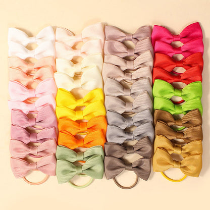 40set European And American Solid Color Bowknot Children Barrettes Suit Girl's Hairpin Ribbed Band Rubber Band Headdress