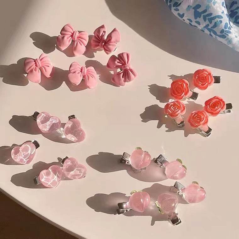 Small Bow Hairpins Cute peach rose headwear hair